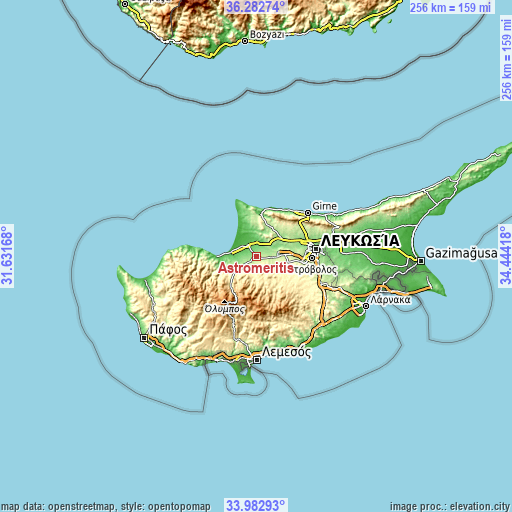 Topographic map of Astromerítis