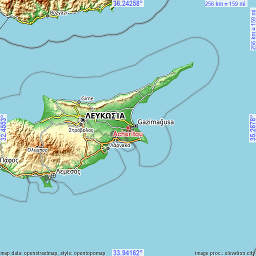 Topographic map of Acherítou