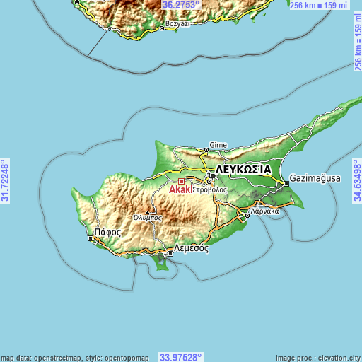Topographic map of Akáki