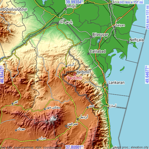Topographic map of Yardımlı