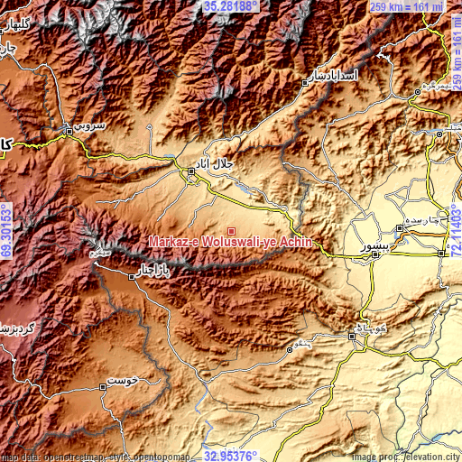 Topographic map of Markaz-e Woluswalī-ye Āchīn