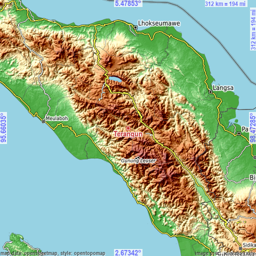 Topographic map of Terangun