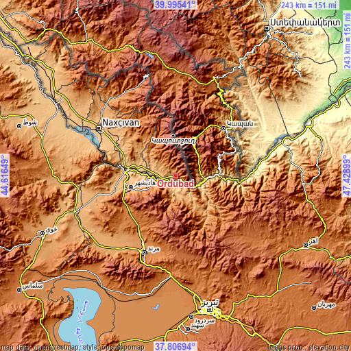Topographic map of Ordubad