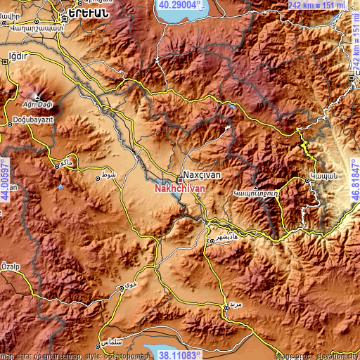 Topographic map of Nakhchivan