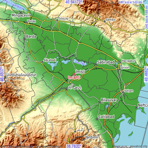 Topographic map of Imishli