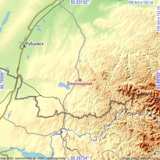 Topographic map of Zmeinogorsk