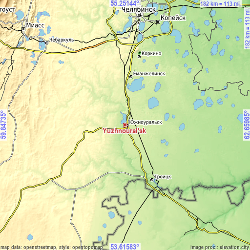 Topographic map of Yuzhnoural’sk