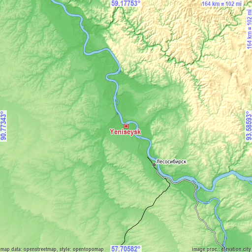 Topographic map of Yeniseysk