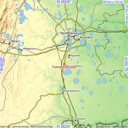 Topographic map of Yemanzhelinka