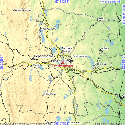 Topographic map of Yekaterinburg