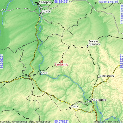 Topographic map of Yashkino