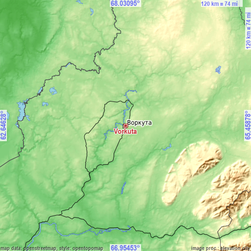 Topographic map of Vorkuta