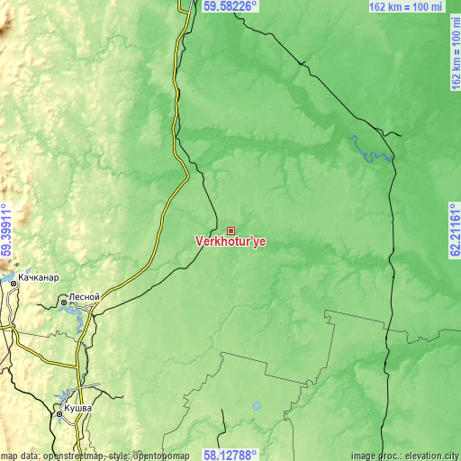 Topographic map of Verkhotur’ye