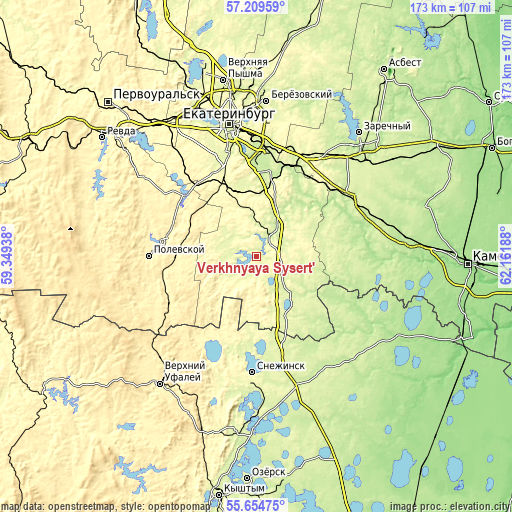 Topographic map of Verkhnyaya Sysert’