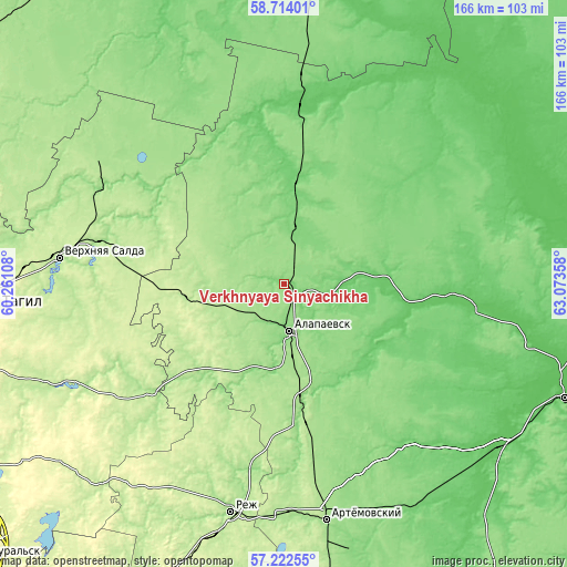 Topographic map of Verkhnyaya Sinyachikha