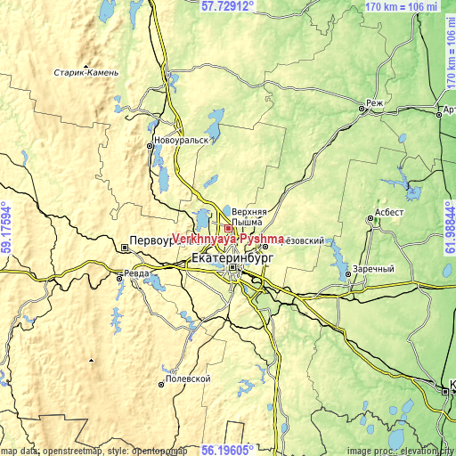 Topographic map of Verkhnyaya Pyshma