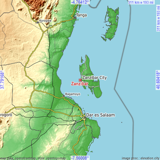 Topographic map of Zanzibar