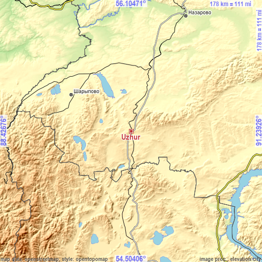 Topographic map of Uzhur