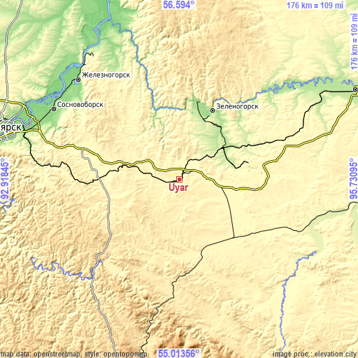 Topographic map of Uyar