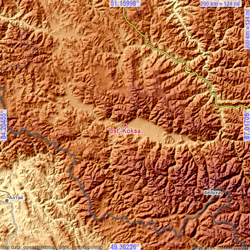 Topographic map of Ust’-Koksa