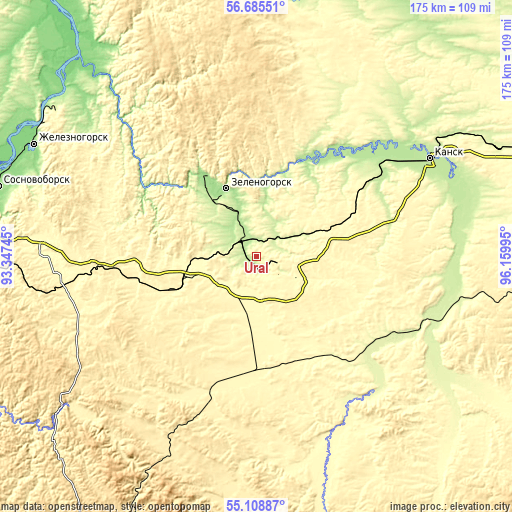 Topographic map of Ural