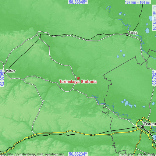 Topographic map of Turinskaya Sloboda