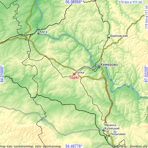 Topographic map of Topki