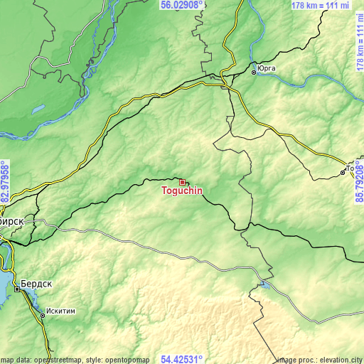 Topographic map of Toguchin