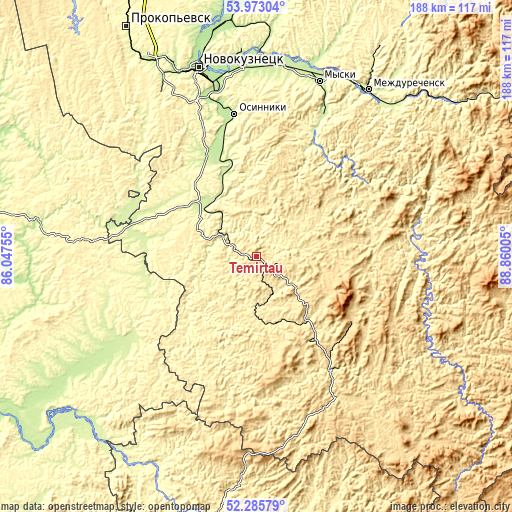 Topographic map of Temirtau
