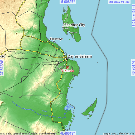 Topographic map of Vikindu