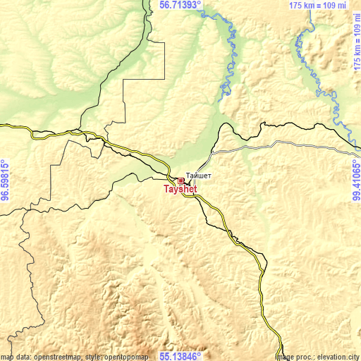 Topographic map of Tayshet