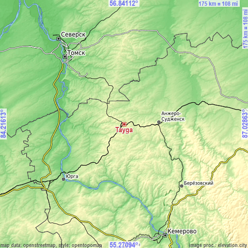 Topographic map of Tayga