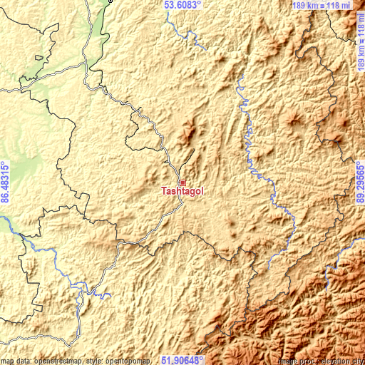 Topographic map of Tashtagol