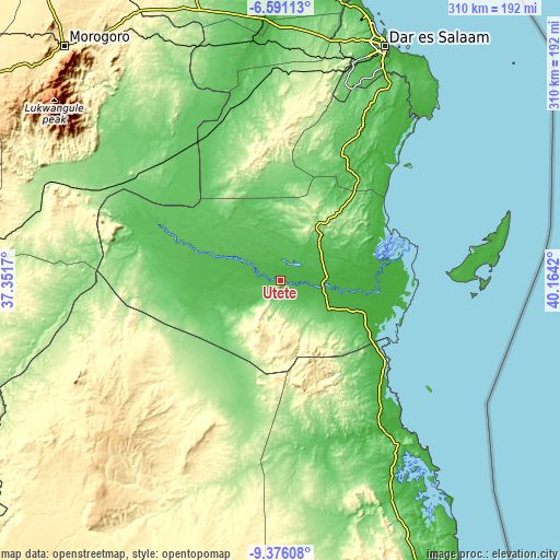 Topographic map of Utete