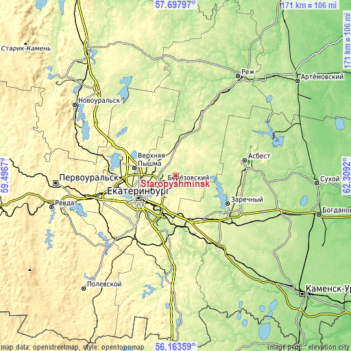 Topographic map of Staropyshminsk