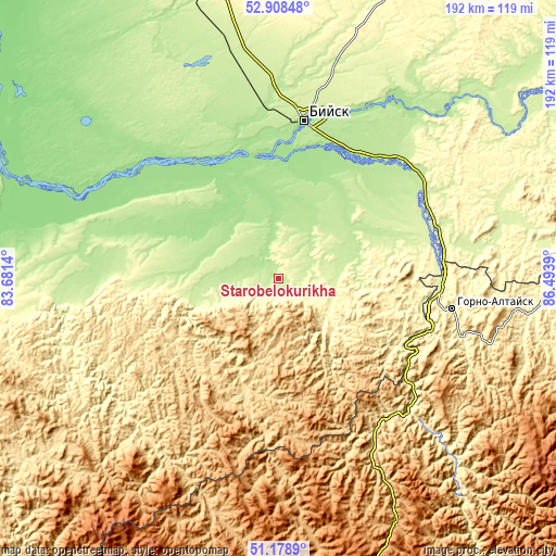 Topographic map of Starobelokurikha