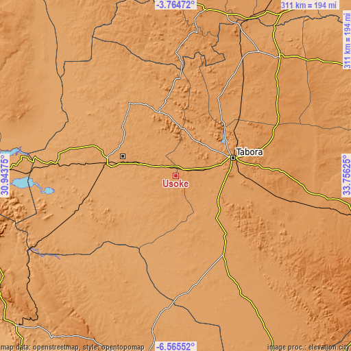 Topographic map of Usoke