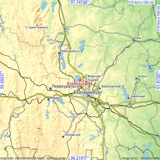 Topographic map of Sredneuralsk