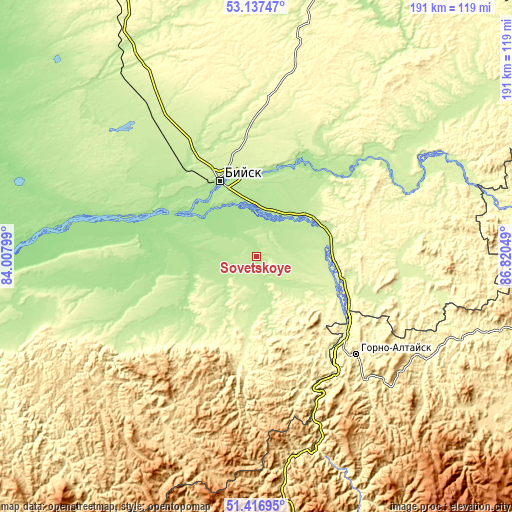 Topographic map of Sovetskoye
