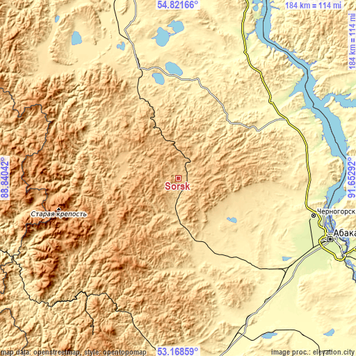 Topographic map of Sorsk