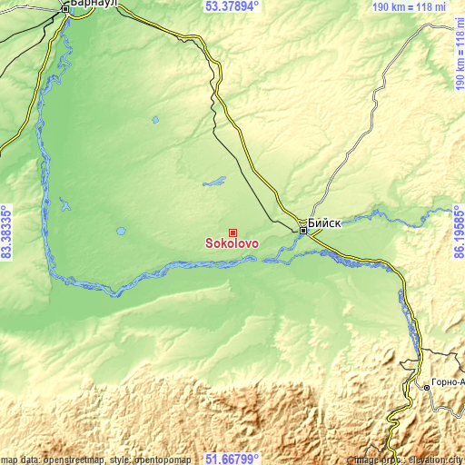 Topographic map of Sokolovo