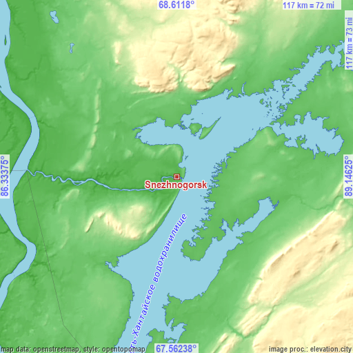 Topographic map of Snezhnogorsk