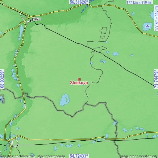 Topographic map of Sladkovo