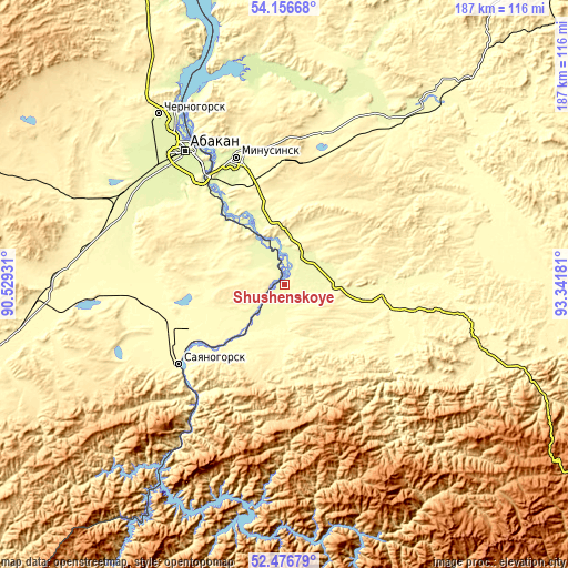 Topographic map of Shushenskoye