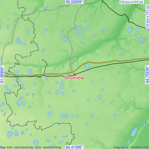 Topographic map of Shumikha