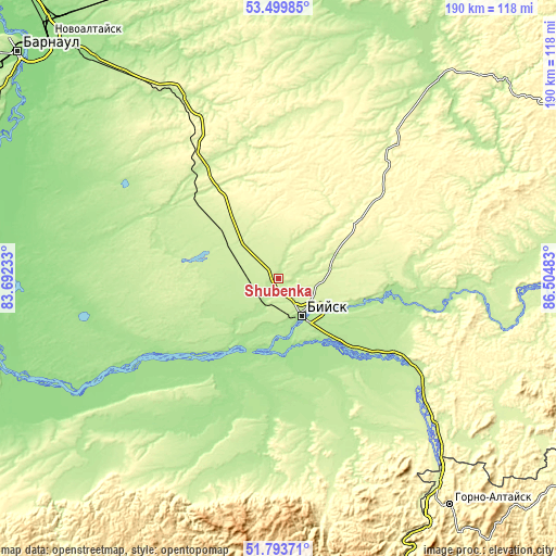 Topographic map of Shubenka