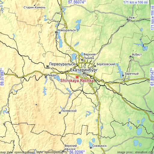 Topographic map of Shirokaya Rechka