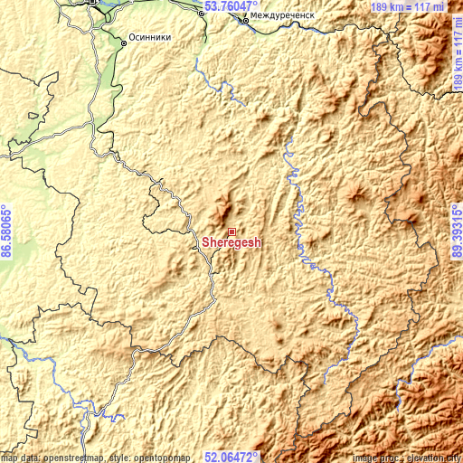 Topographic map of Sheregesh