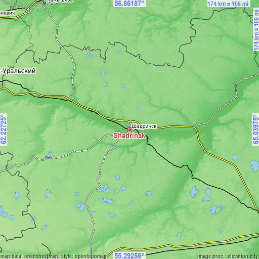 Topographic map of Shadrinsk