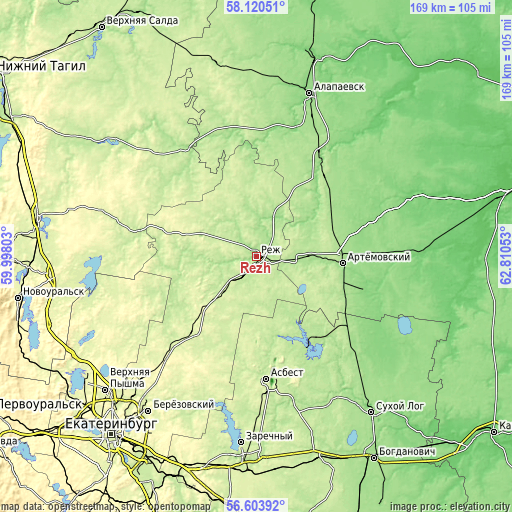 Topographic map of Rezh